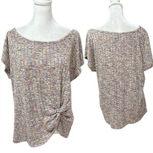 W5 Multicolor Women's Ruched /Knotted Side Short Sleeve Scoop Neck Sweater XL